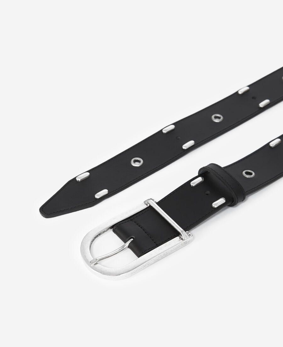 plain black belt in leather with rivets