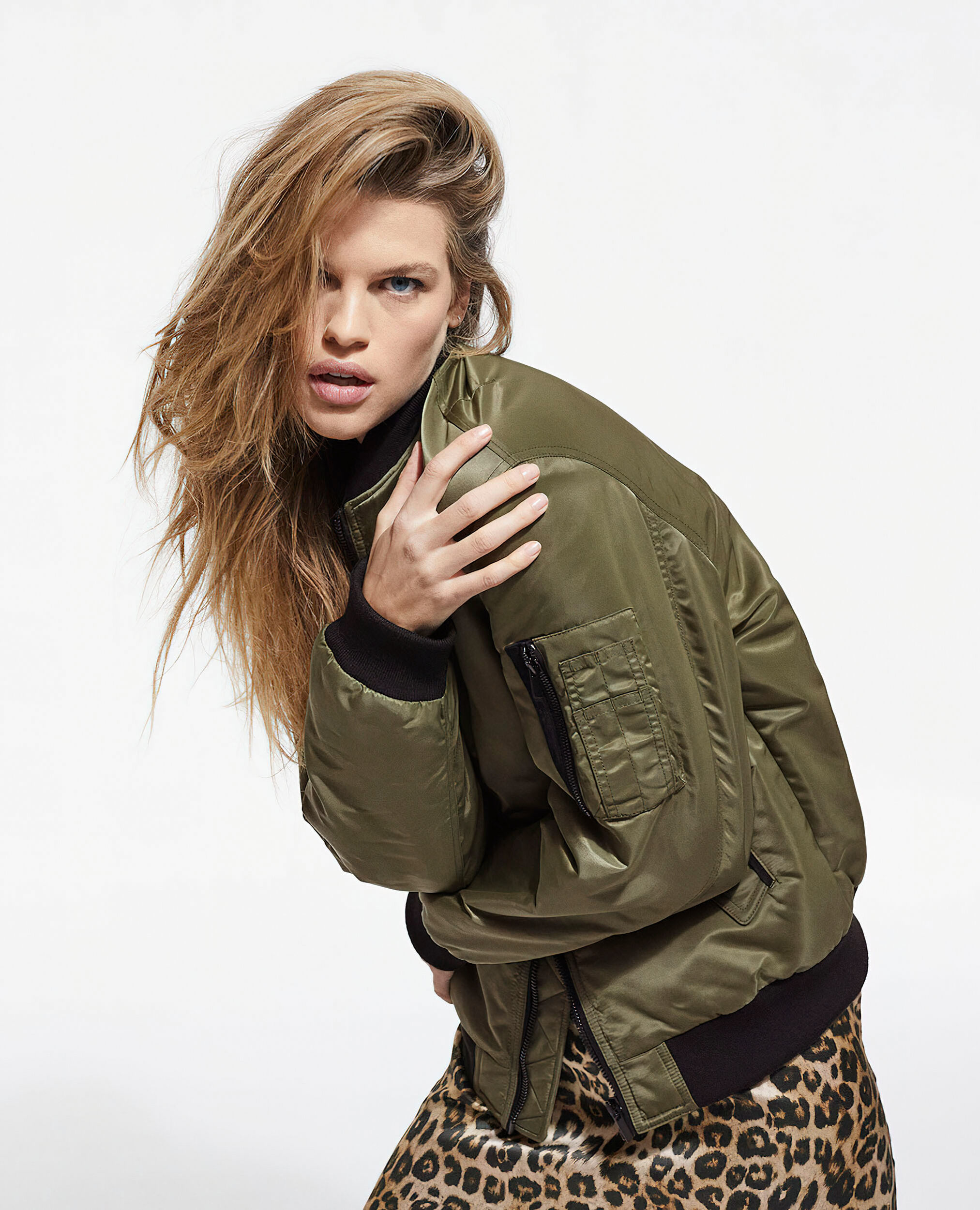 Khaki bomber jacket with leopard lining, KAKI, hi-res image number null