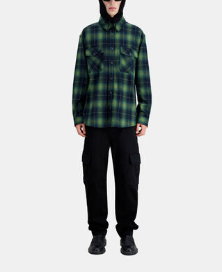 The Kooples HOMME BLACK / GREEN surchemise à carreaux noirs et verts à capuche