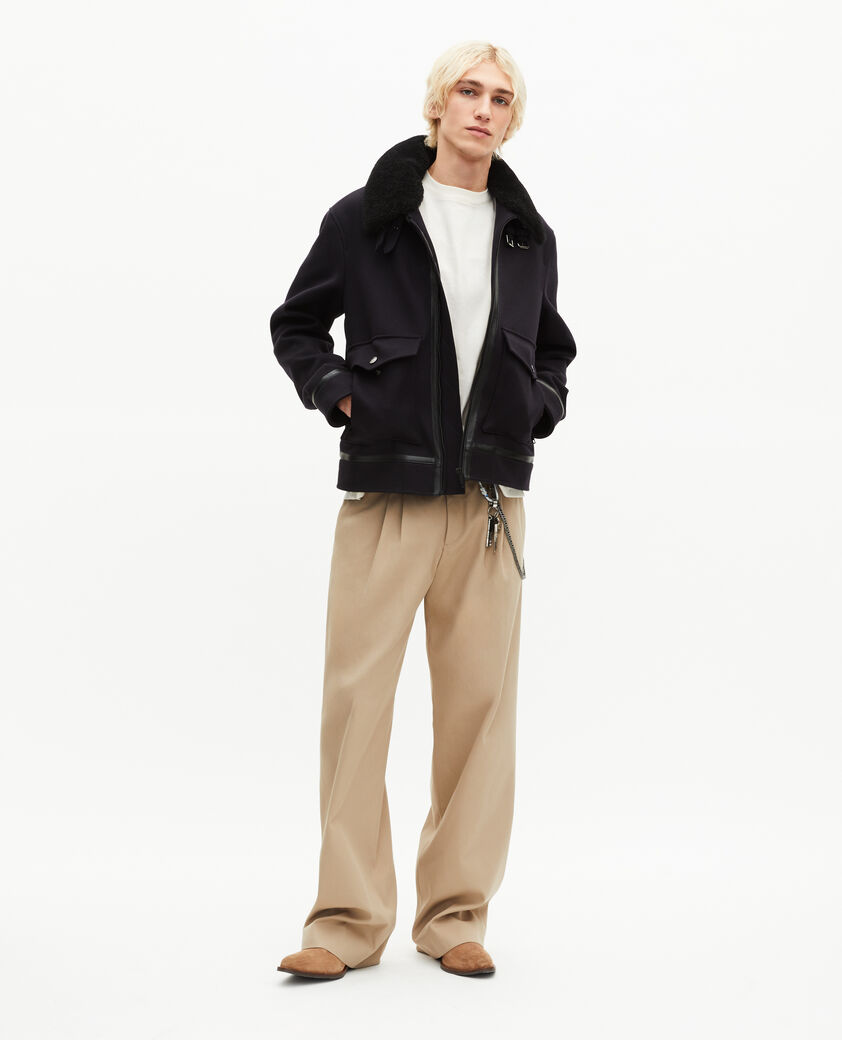 The Kooples HERREN NAVY marineblaue wolljacke mit sherpa-kragen