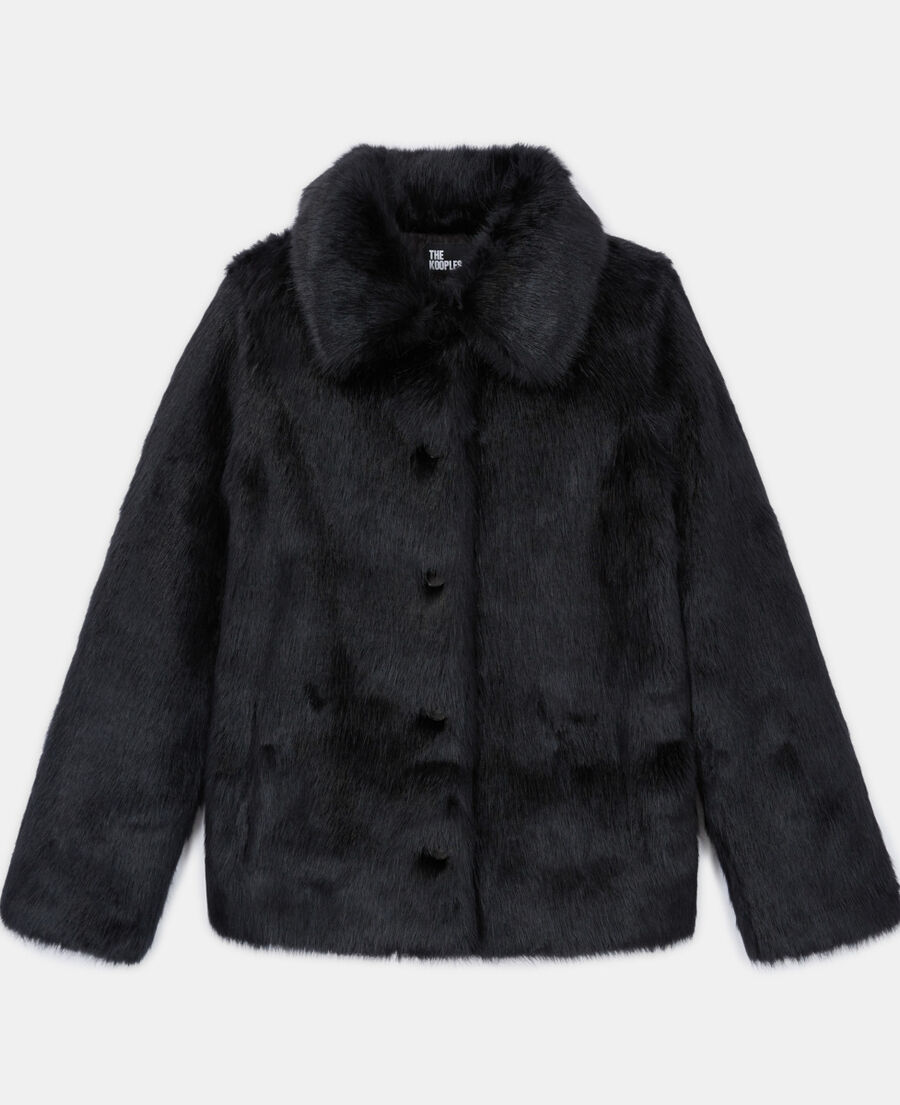 black faux fur coat