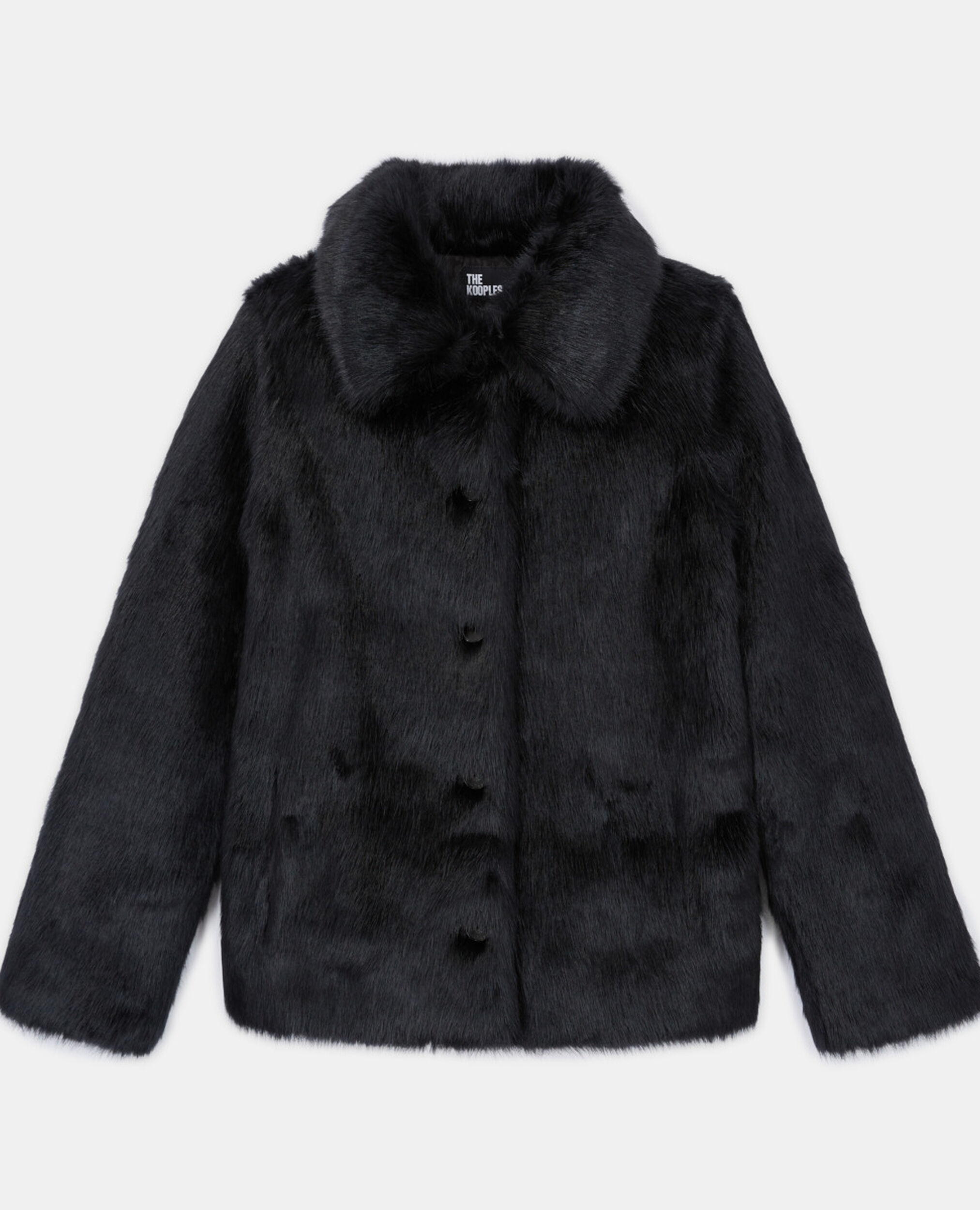 Black faux fur coat, BLACK, hi-res image number null