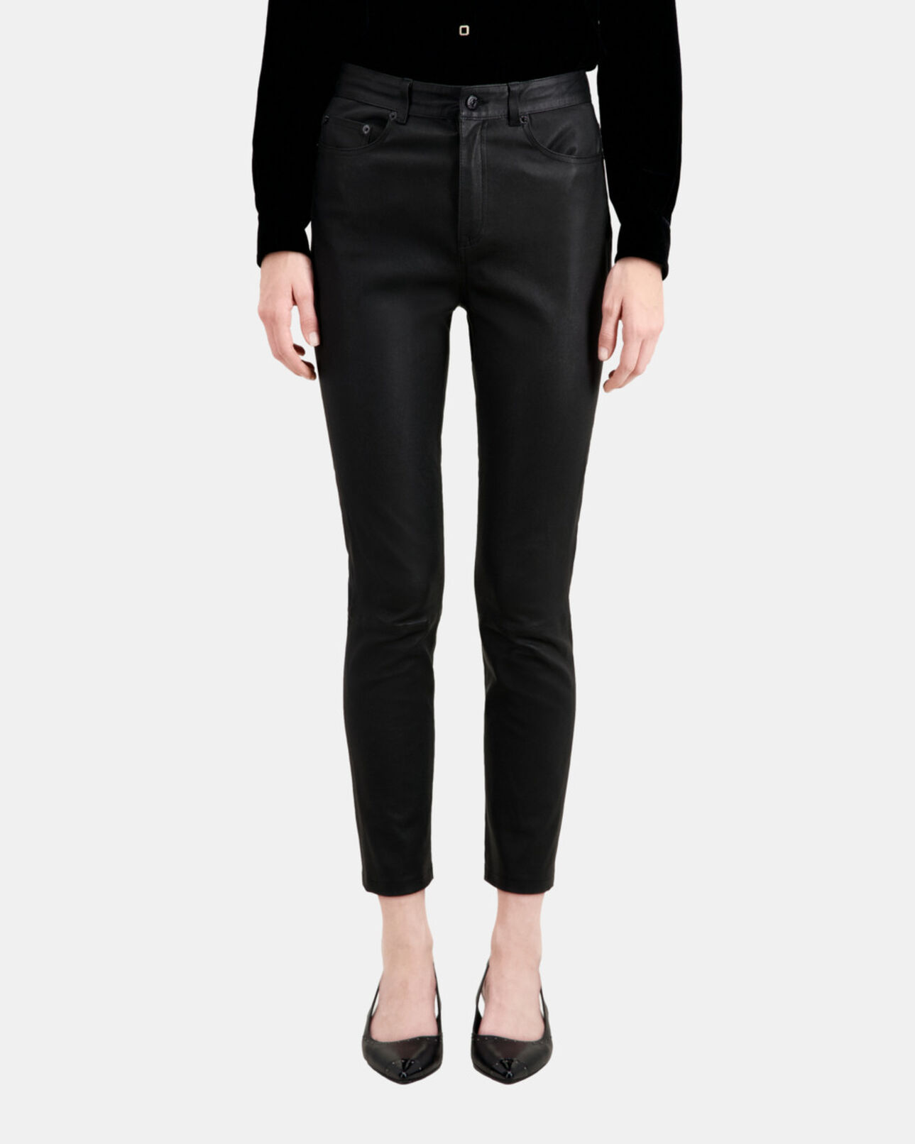 The Kooples WOMEN BLACK black leather skinny trousers