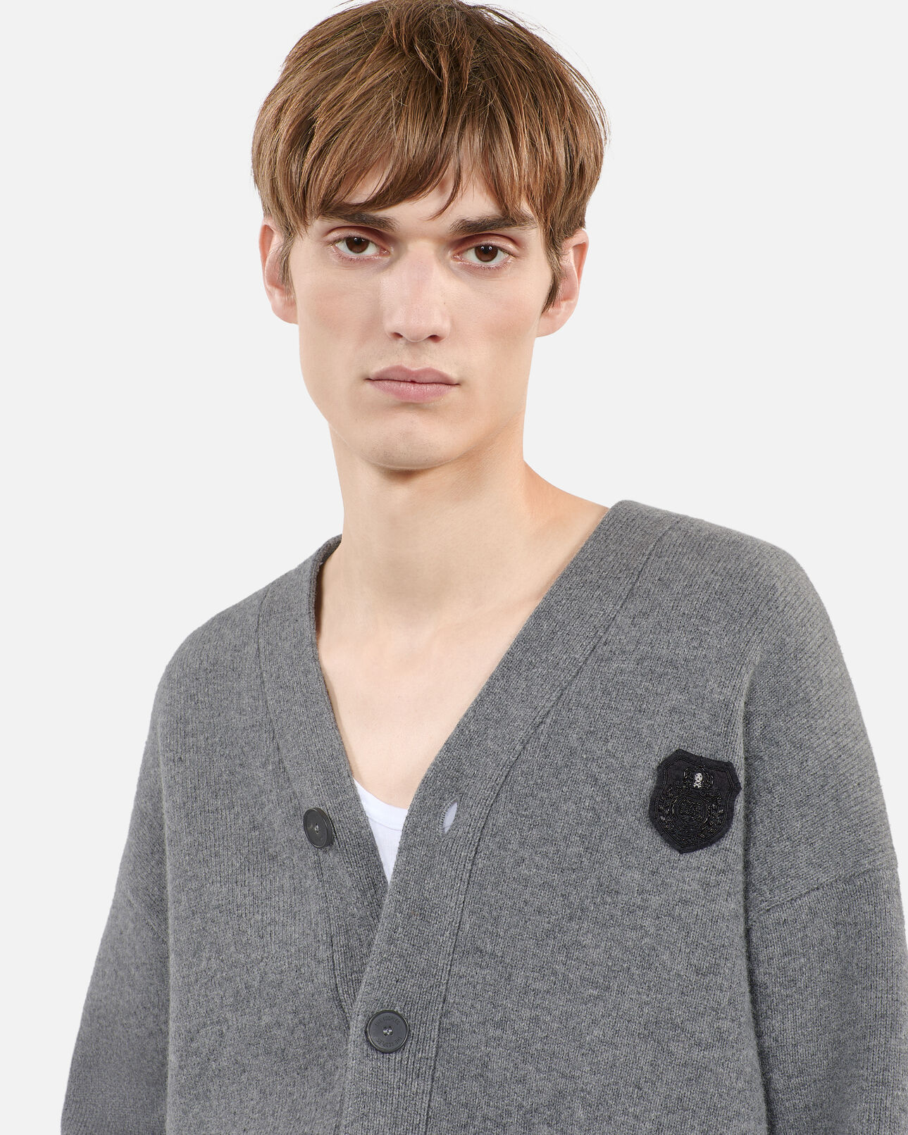 The Kooples HOMME MIDDLE GREY MEL cardigan en laine grise