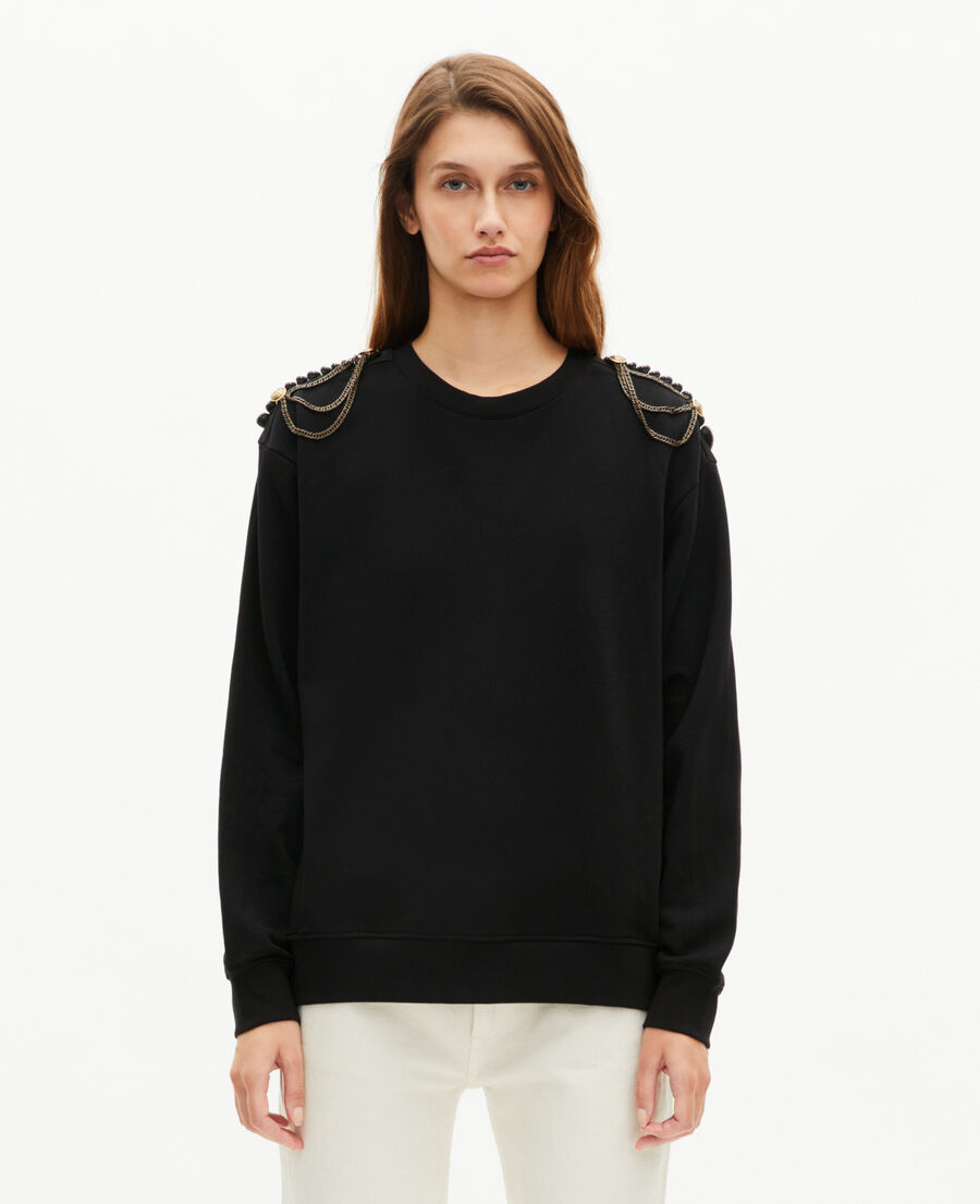 The Kooples DAMEN BLACK WASHED schwarzes sweatshirt mit ketten