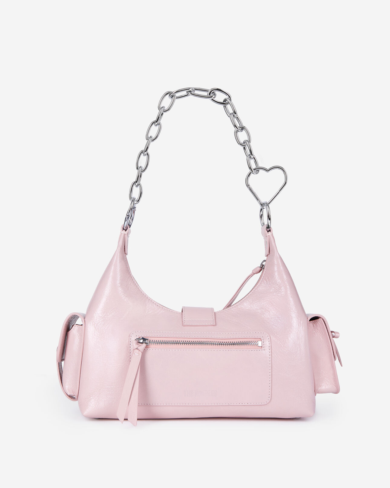 The Kooples FEMME PINK sac amelia chaîne en cuir craquelé rose