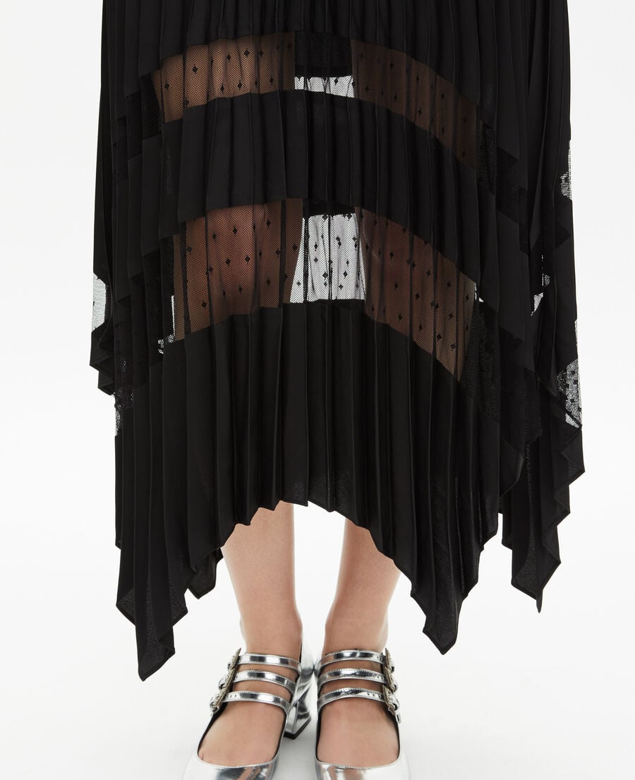 The Kooples FEMME BLACK jupe longue plissée avec dentelle noire