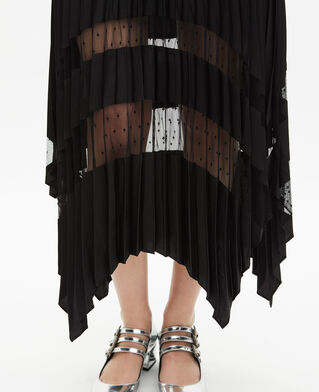 The Kooples FEMME BLACK jupe longue plissée avec dentelle noire