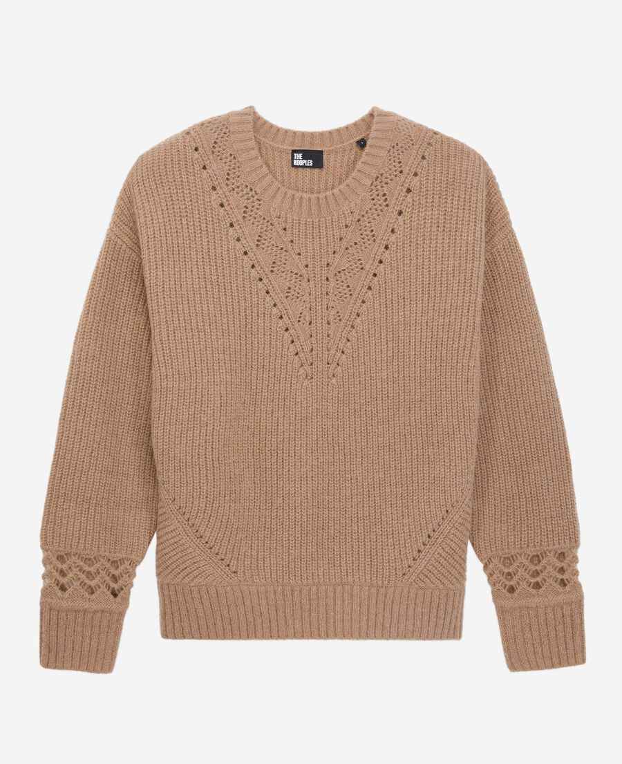 The Kooples WOMEN BROWN-BEIGE camel wool-blend sweater