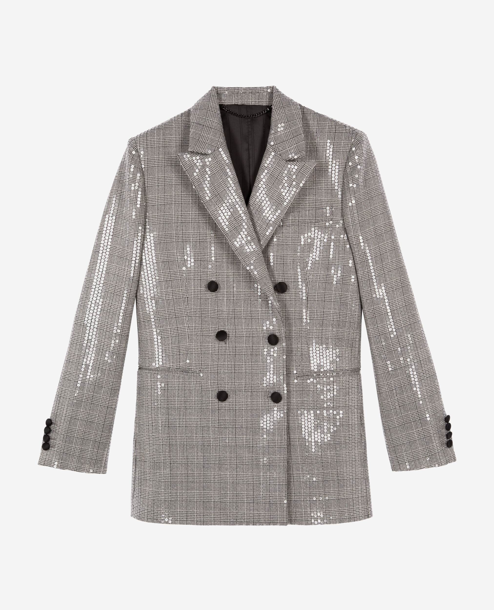 Gray Prince of Wales sequin jacket, GREY, hi-res image number null