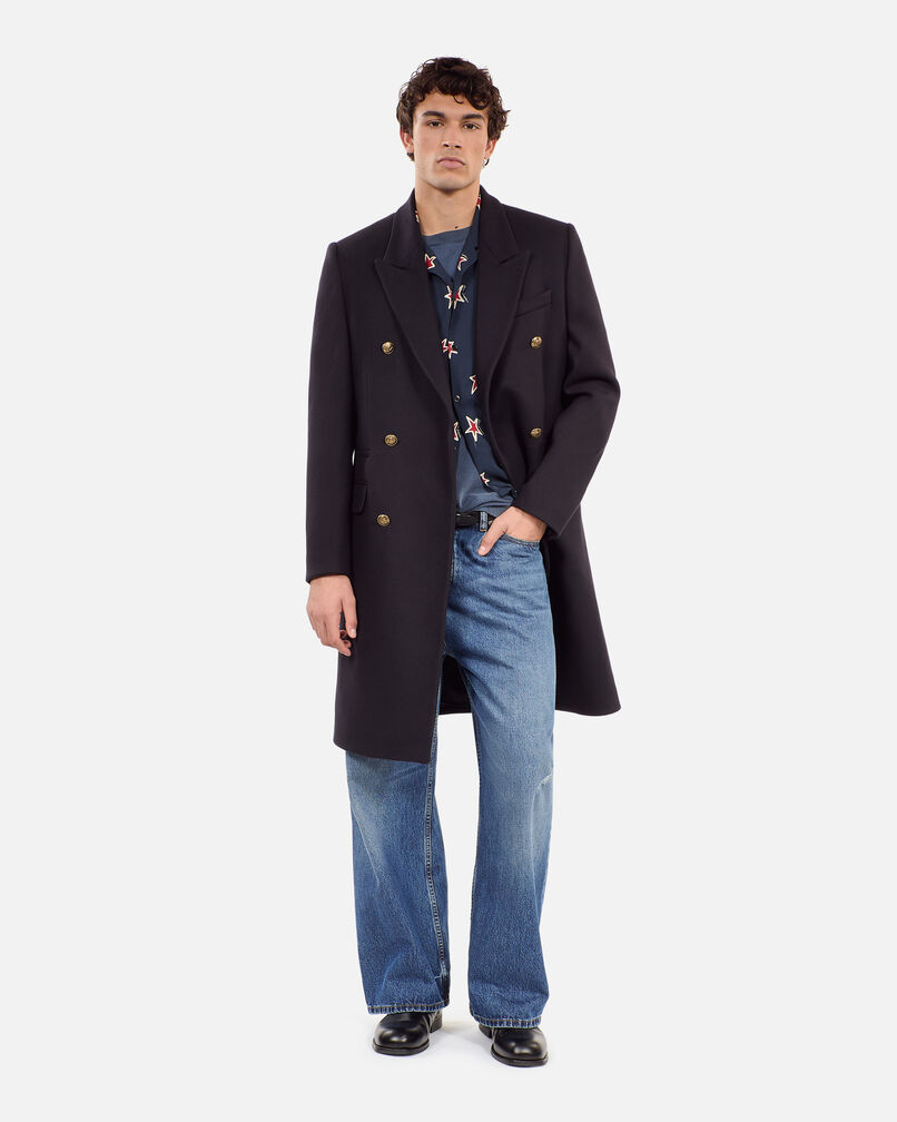 The Kooples HOMME NAVY manteau long en laine mélangée bleu marine