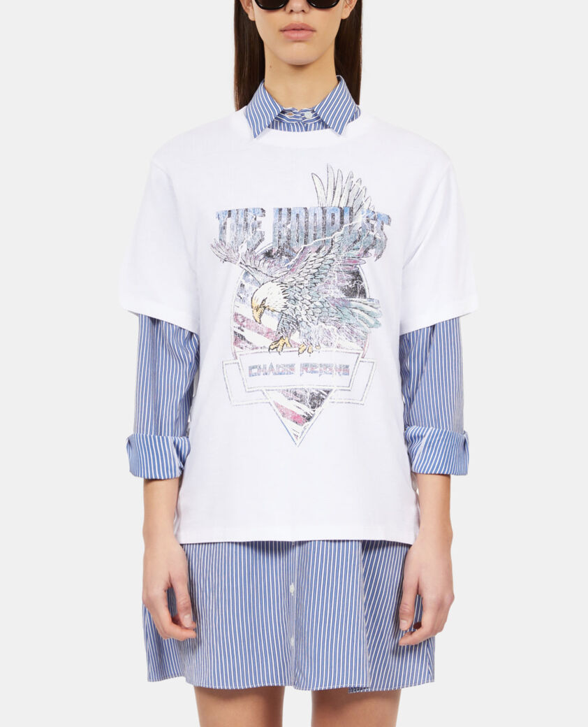 The Kooples WOMEN WHITE white t-shirt with lacing and eagle serigraphy