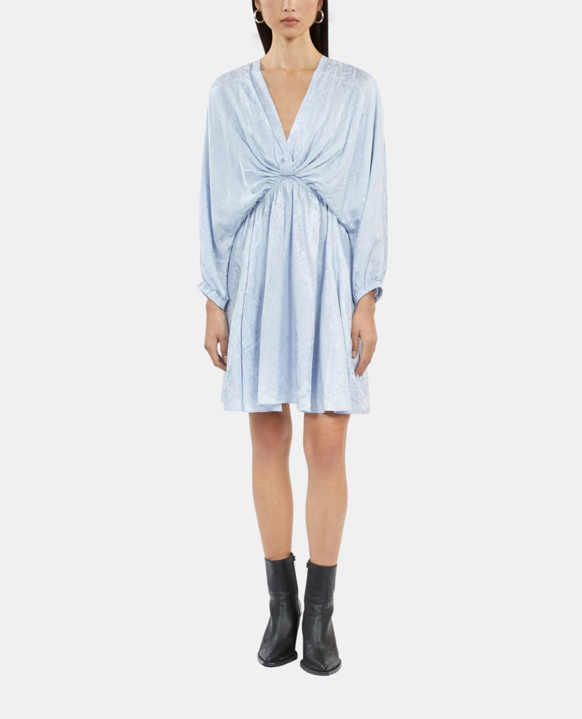 Short blue python jacquard dress with draping, LAVENDER, hi-res image number null