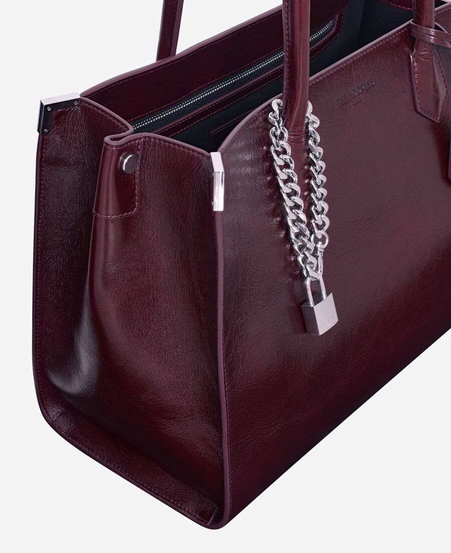 The Kooples WOMEN BORDEAUX ming l tote bag in burgundy cracked leather