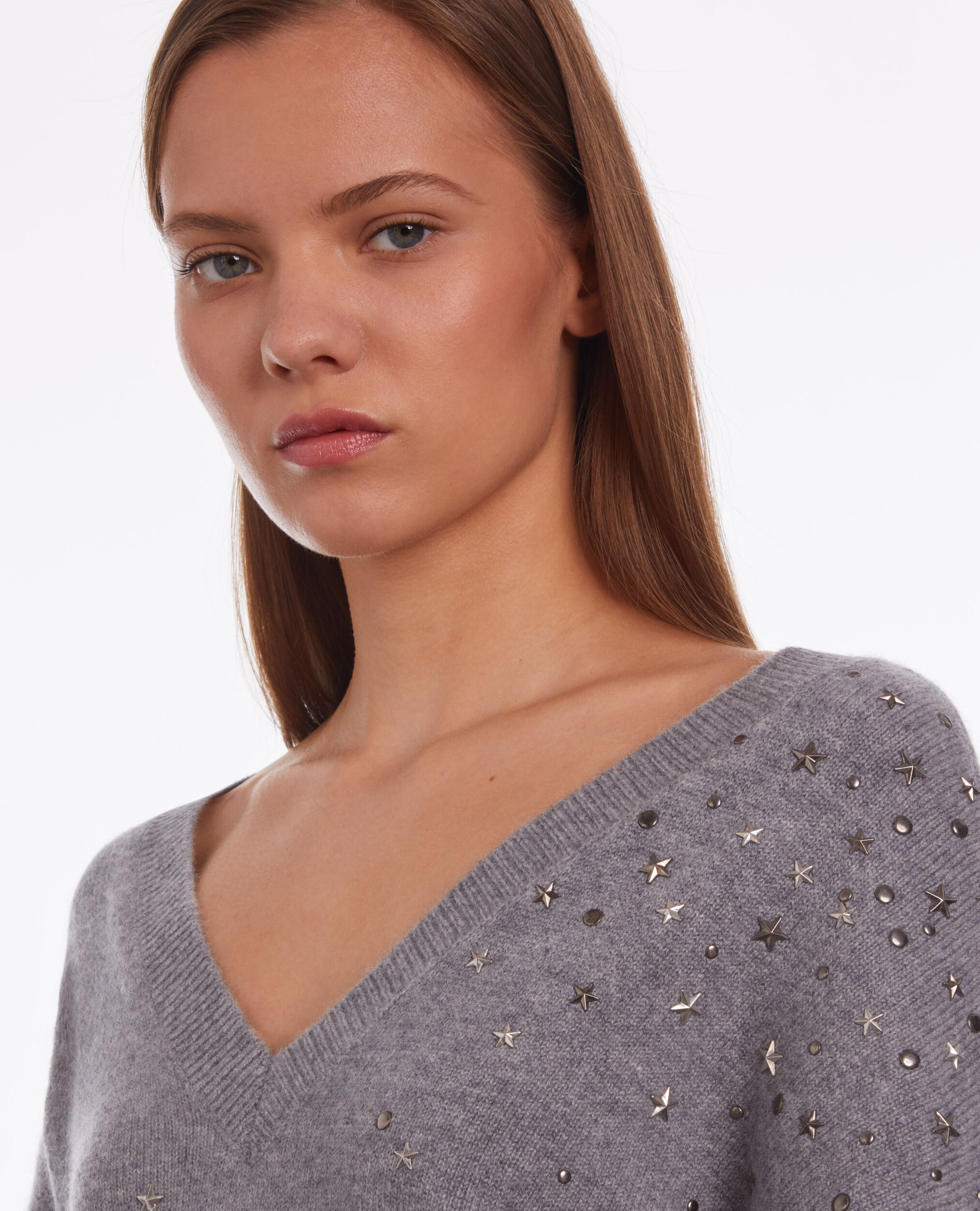 Grey sweater in cashmere-blend with stars, MIDDLE GREY MEL, hi-res image number null