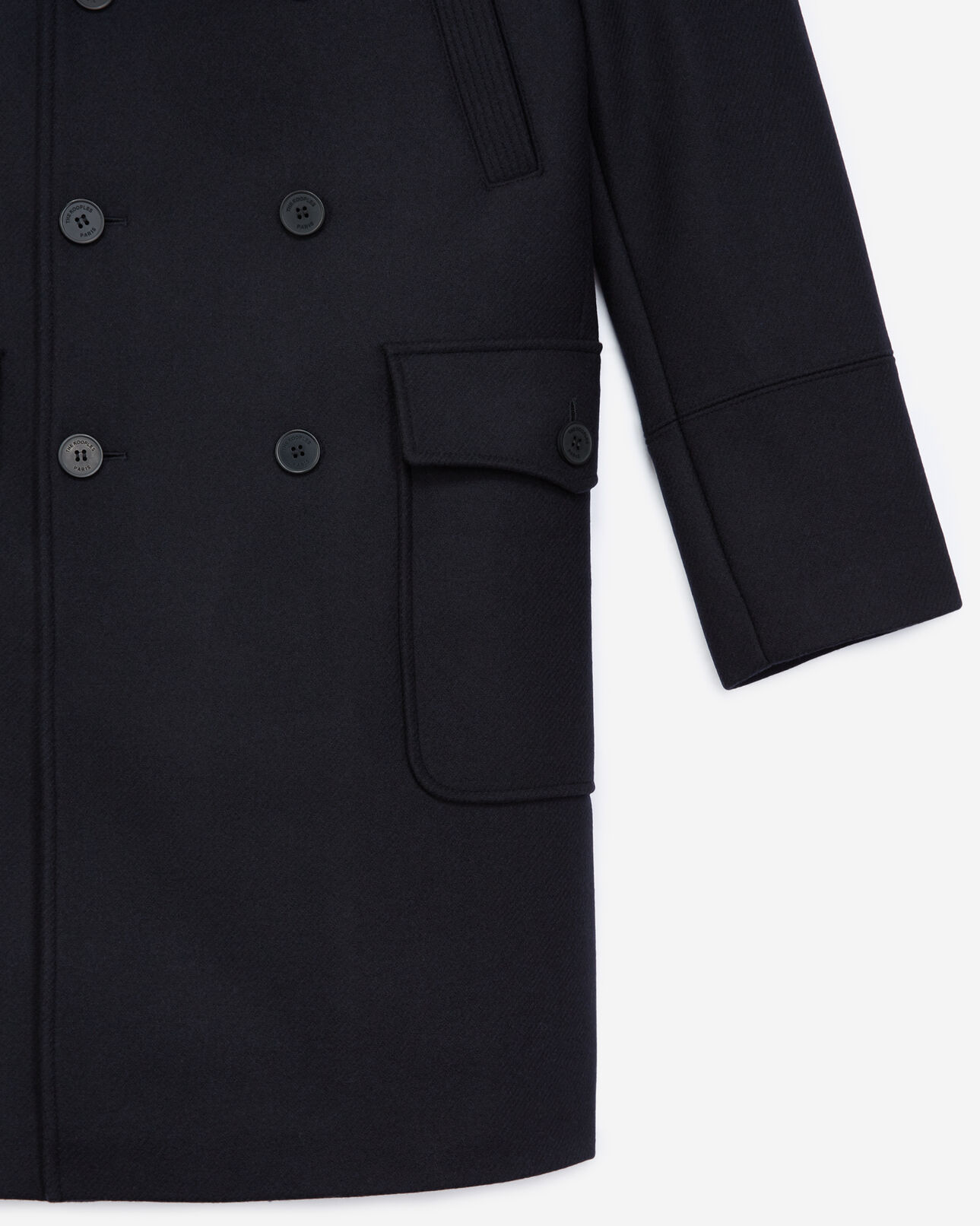 The Kooples MEN DARK NAVY navy blue coat in wool w/sheepskin collar