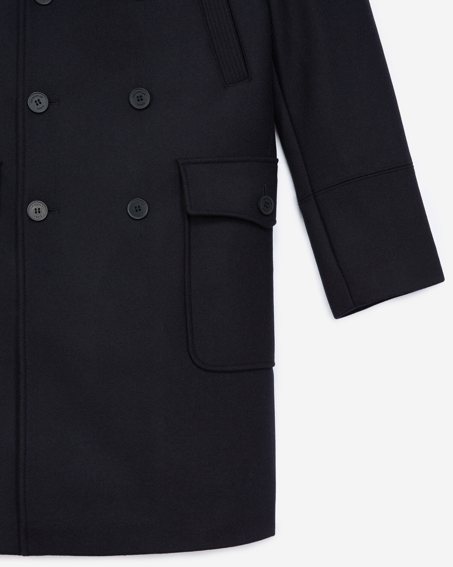 Navy blue coat in wool w/sheepskin collar, DARK NAVY, hi-res image number null