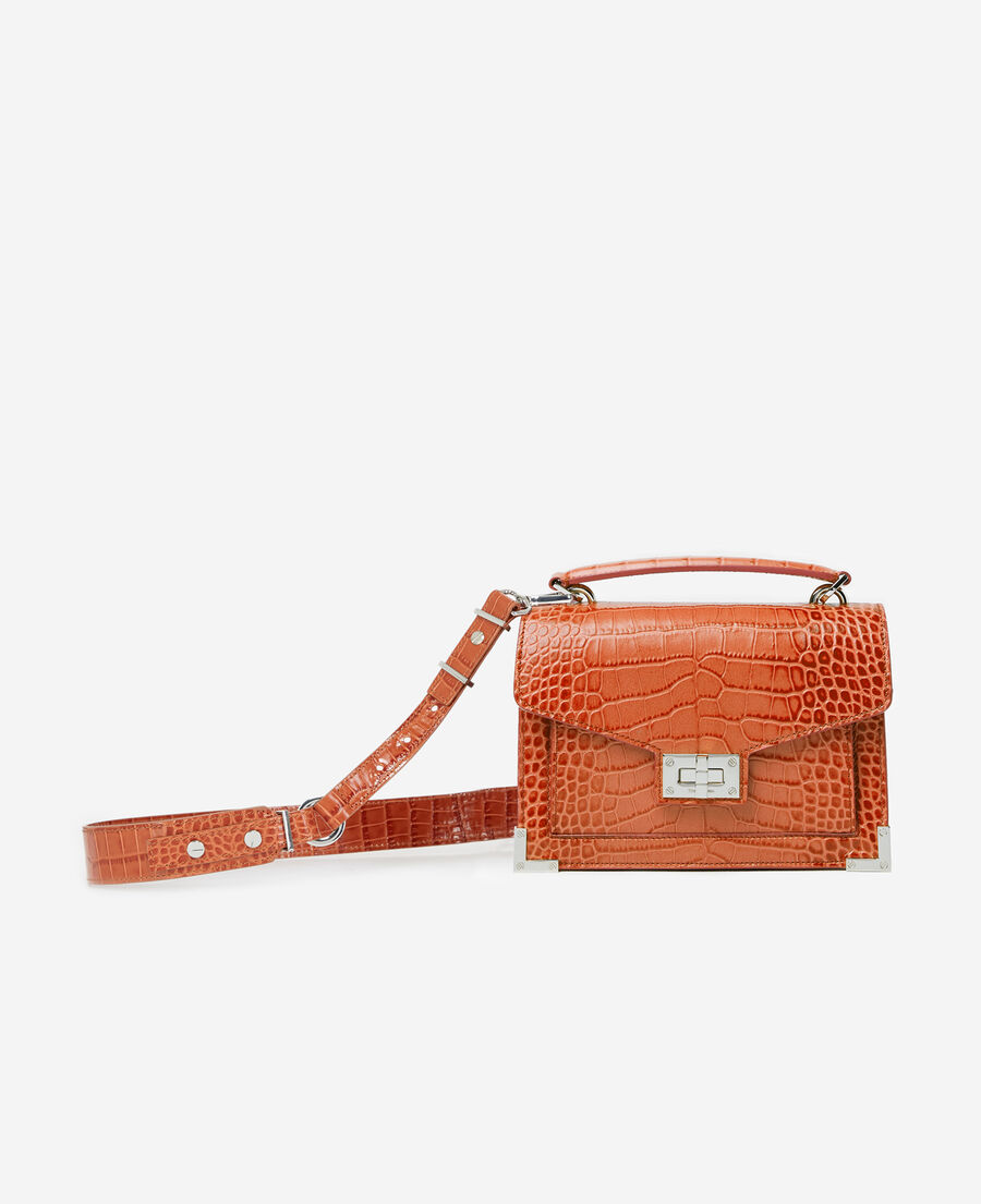 Emily mini orange croc-print bag in leather | The Kooples - US