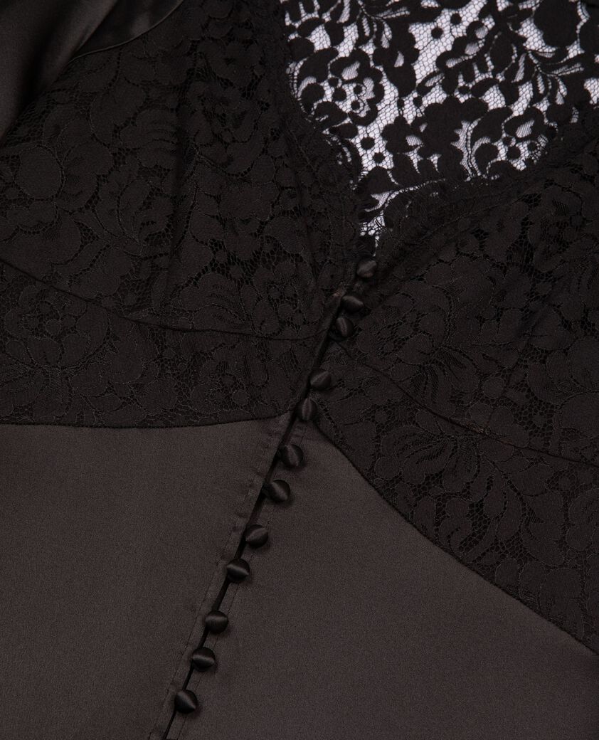 The Kooples DAMEN BLACK langes kleid aus seide mit schwarzer spitze