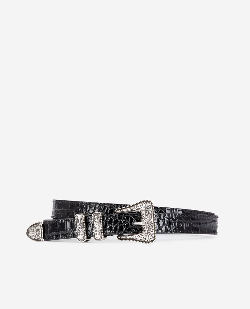 The Kooples FEMME BLACK ceinture en cuir noir effet crocodile avec boucle western