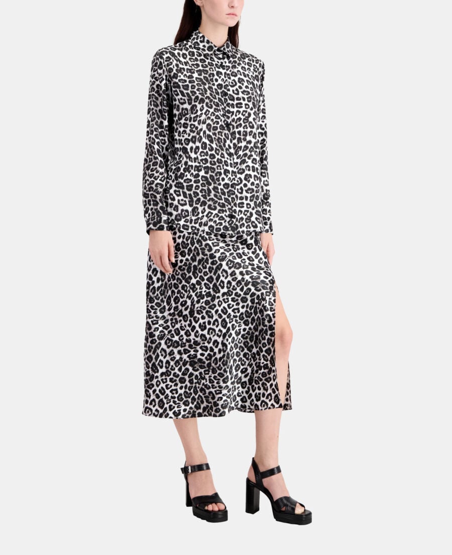 The Kooples DAMEN BLACK WHITE LEOPARD seidenhemd mit print