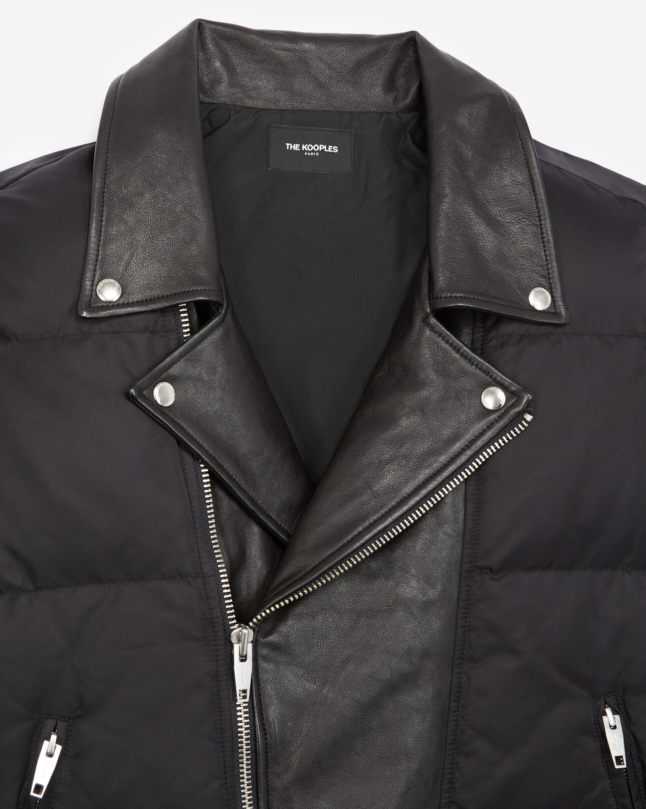 The Kooples MEN BLACK quilted black down jacket with leather detail
