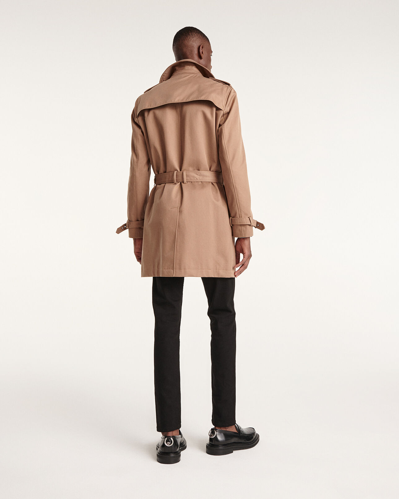 The Kooples MEN BEIGE beige belted double-breasted trench coat