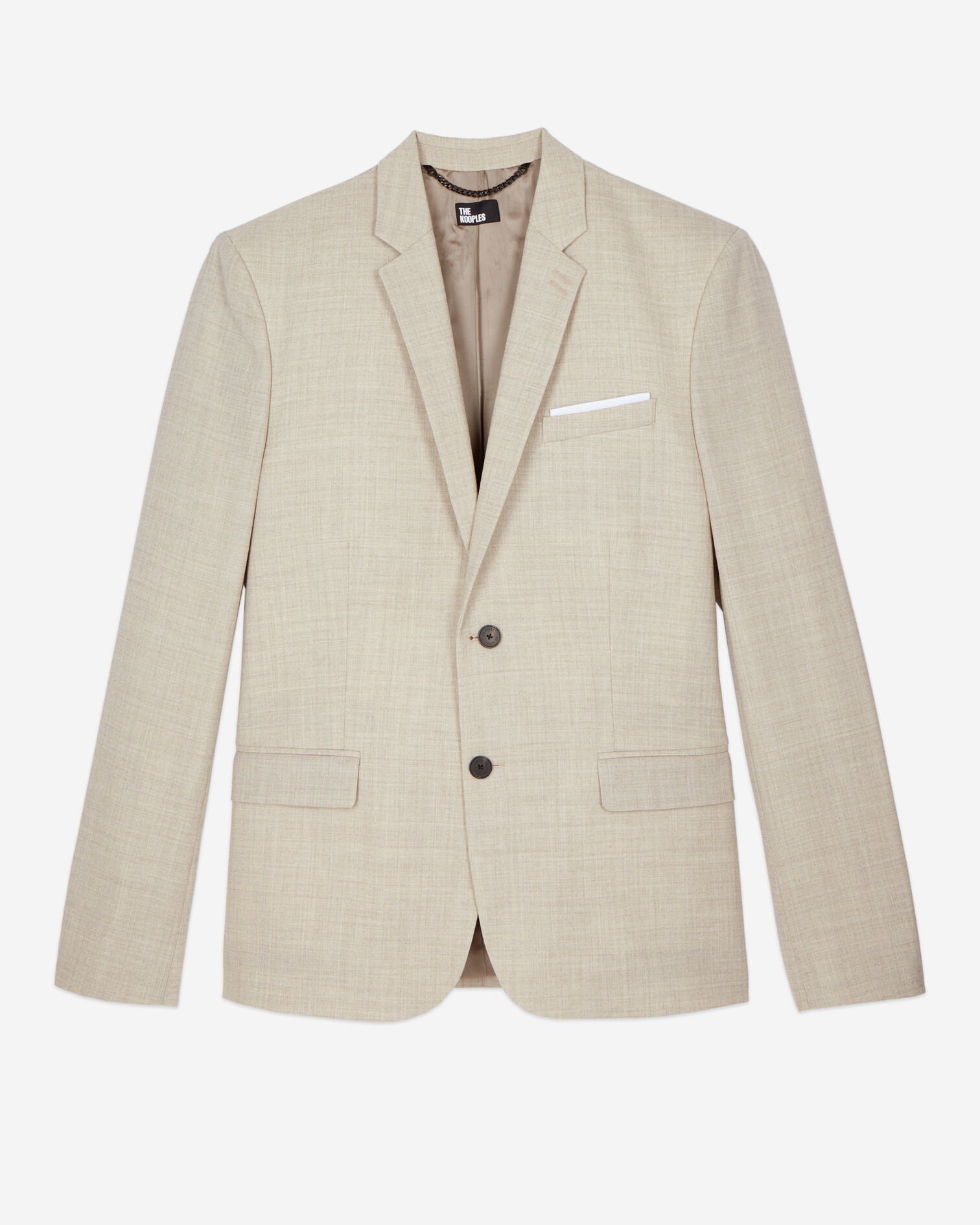 Beigefarbene, schmal geschnittene Anzugjacke aus Wolle, BEIGE, hi-res image number null