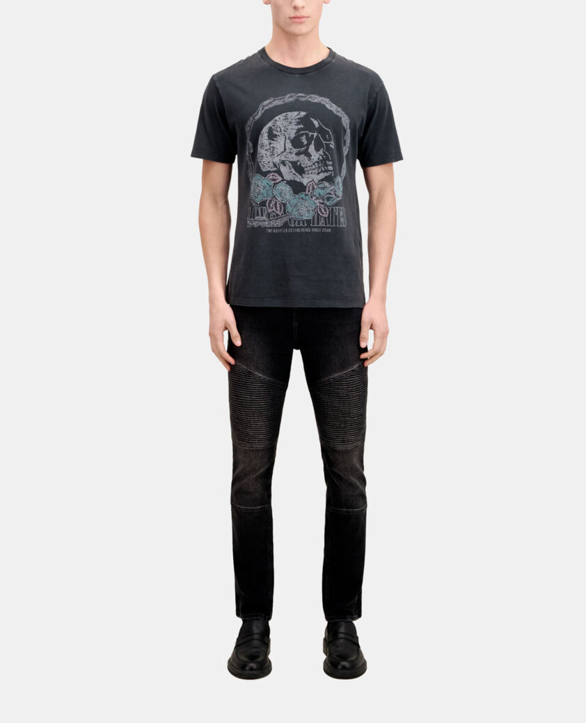The Kooples HERREN BLACK WASHED schwarzes t-shirt mit vintage-skull-siebdruck