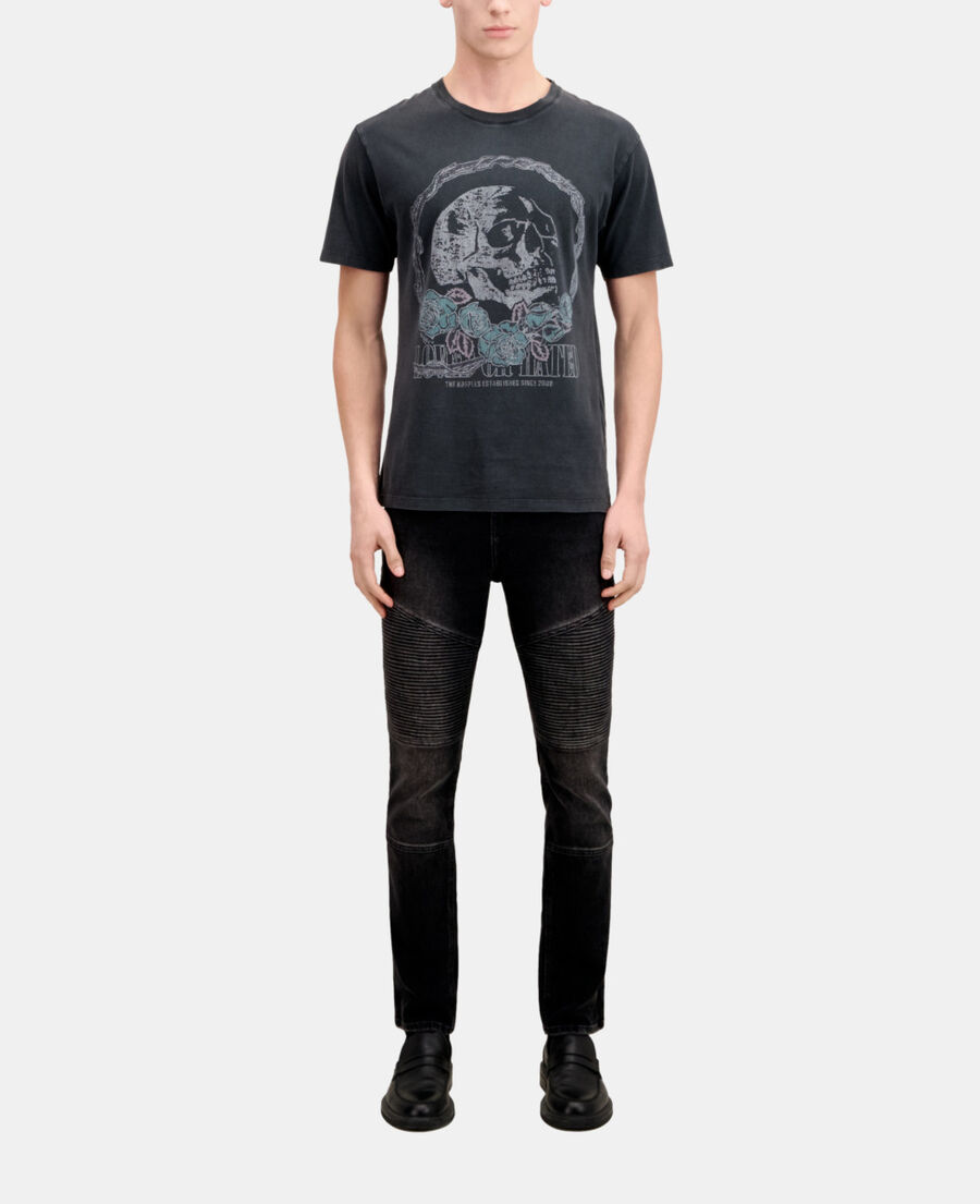 The Kooples HERREN BLACK WASHED schwarzes t-shirt mit vintage-skull-siebdruck