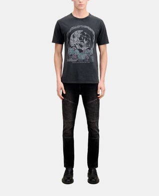 The Kooples HERREN BLACK WASHED schwarzes t-shirt mit vintage-skull-siebdruck