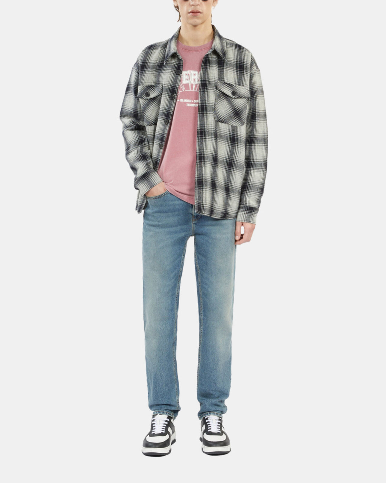 The Kooples MEN GREY BLACK checkered wool-blend overshirt jacket