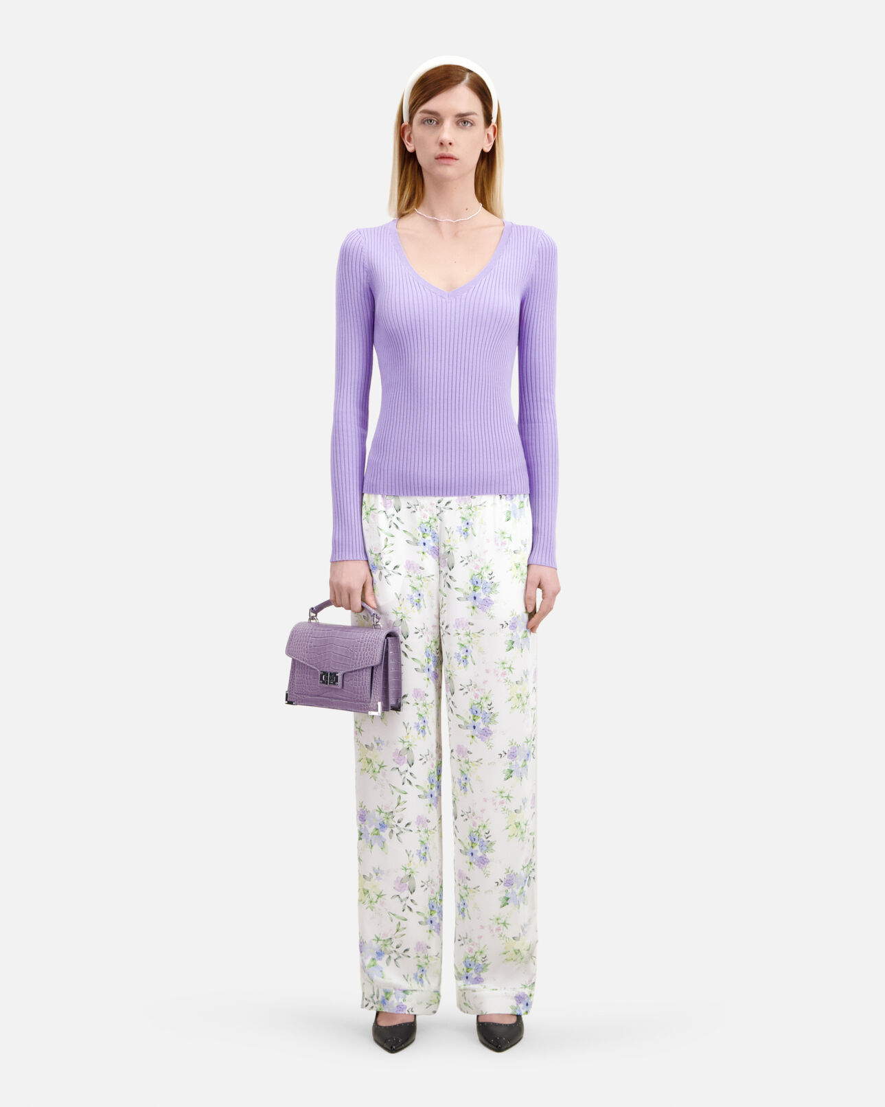 The Kooples WOMEN LIGHT PURPLE lilac ribbed knit sweater