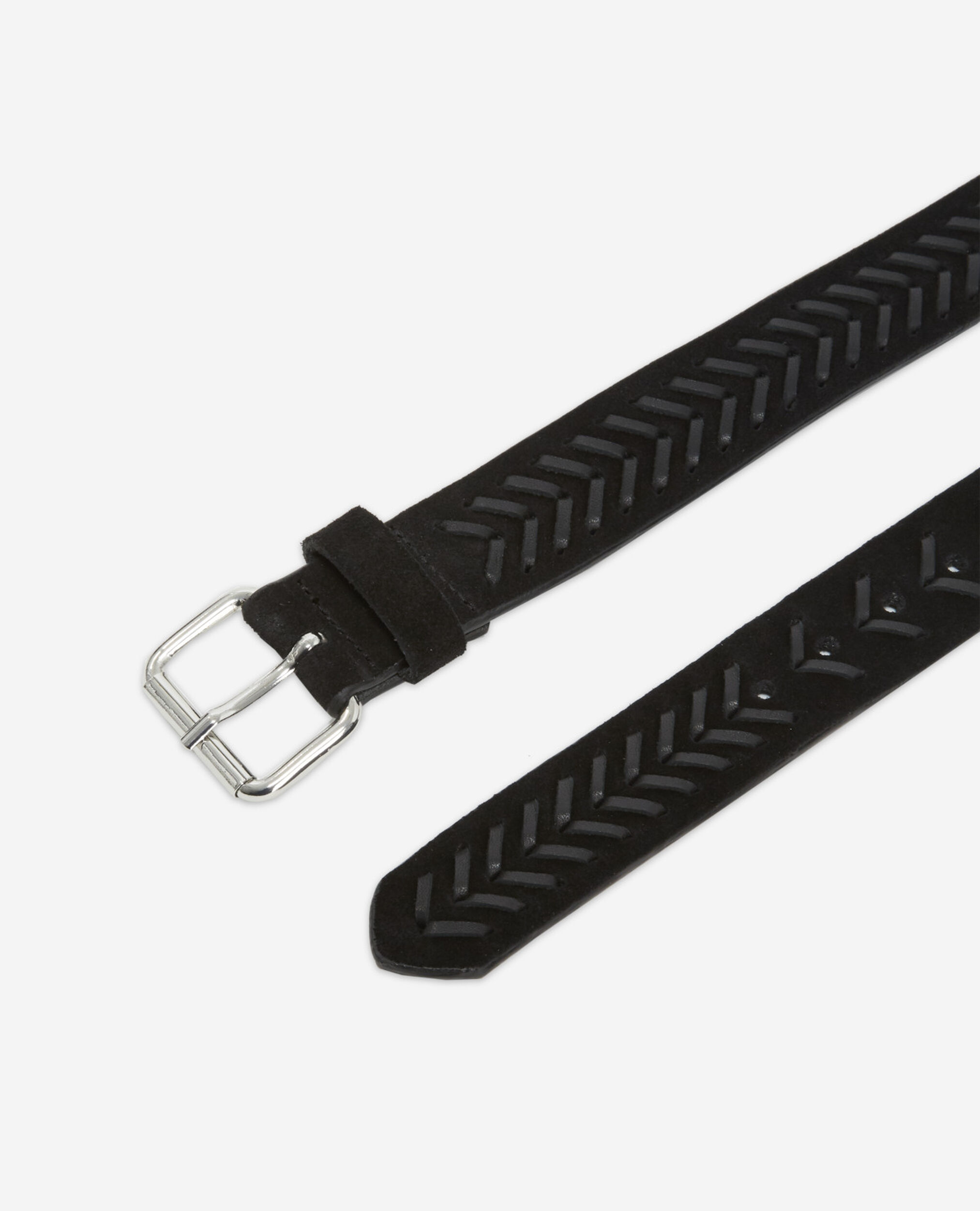 Black leather belt with braided details, BLACK, hi-res image number null