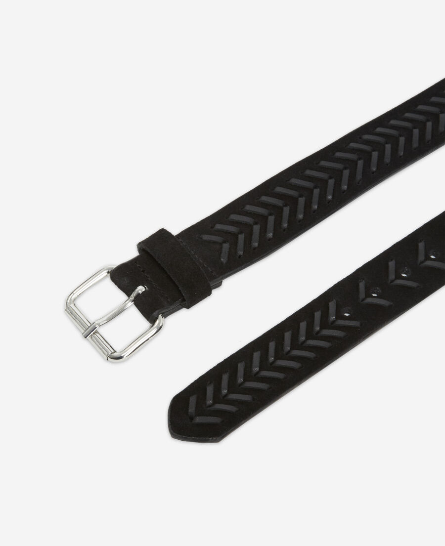 black leather belt with braided details