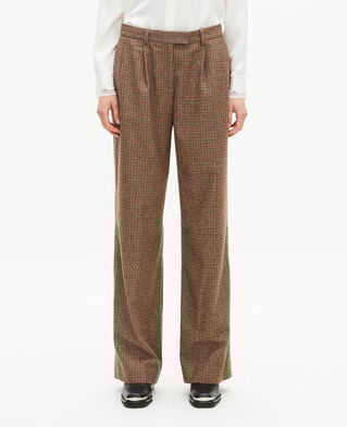 The Kooples F CAMEL MELANGE / BURGUNDY camel houndstooth wide-leg tailored pants