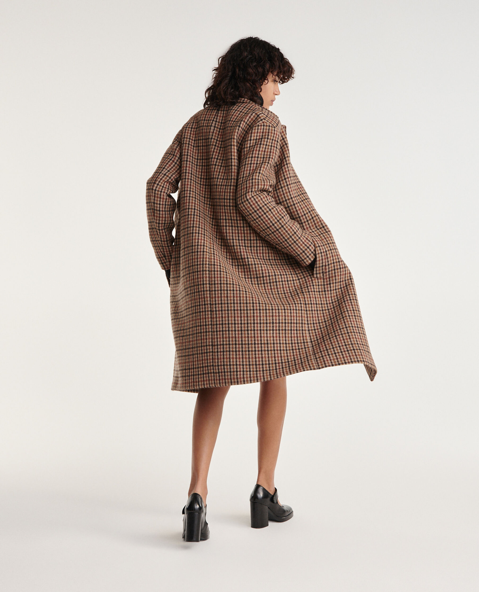 Double-faced check wool coat, BROWN, hi-res image number null