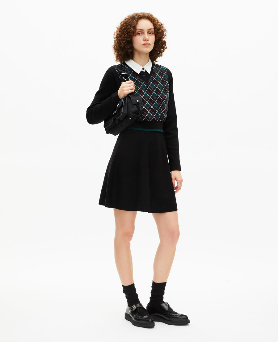 The Kooples F BLACK DARK GREEN green check knit short dress