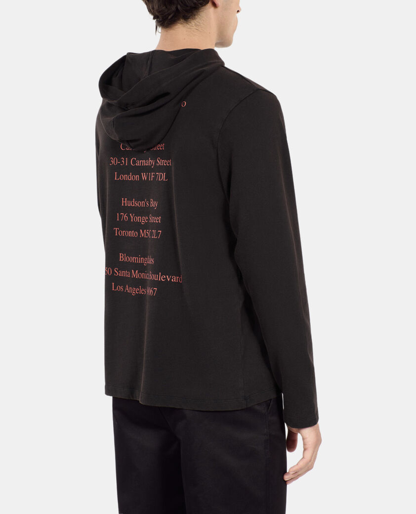 The Kooples HERREN BLACK WASHED schwarzes kapuzen-t-shirt mit langen &auml;rmeln