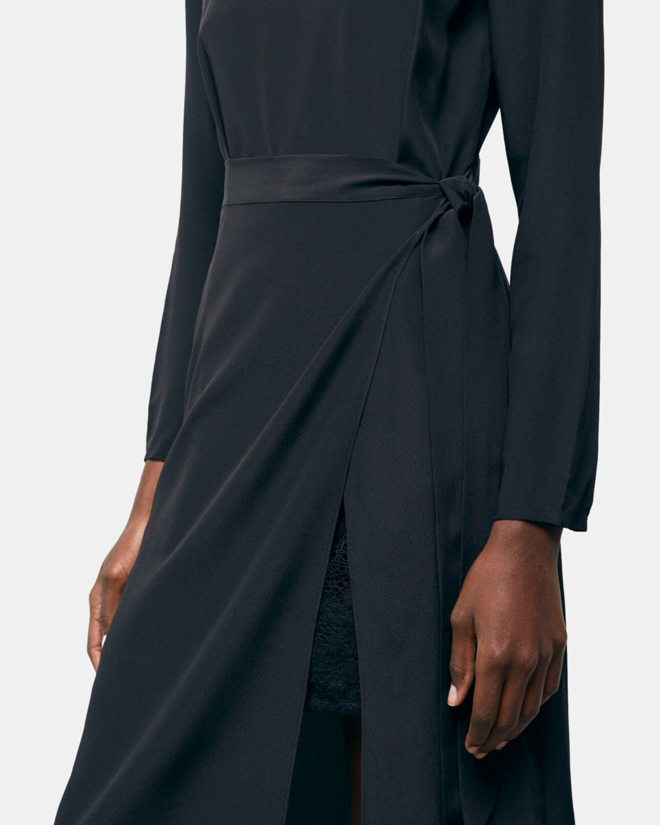 The Kooples WOMEN BLACK long black silk dress