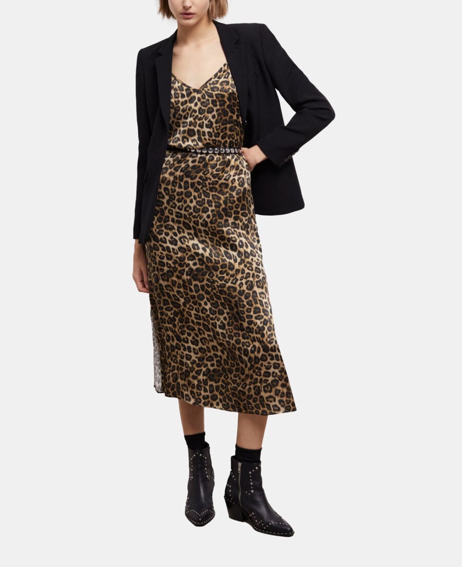 The Kooples DAMEN LEOPARD langes seidenkleid mit leopardenmuster