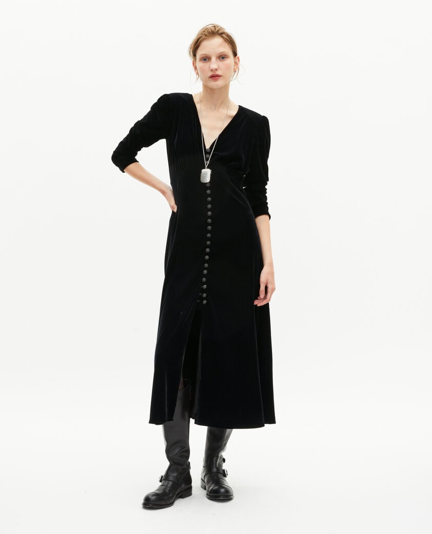 The Kooples FEMME BLACK robe longue en velours noire