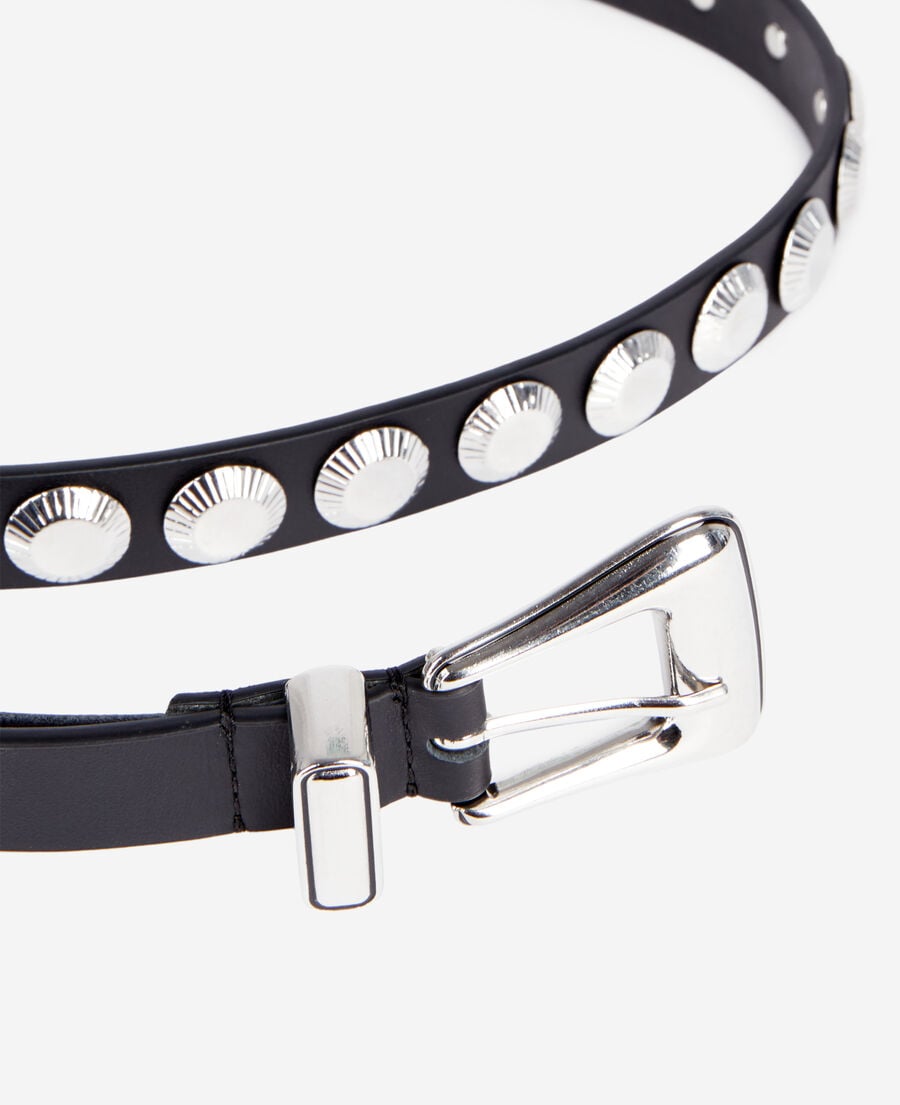 The Kooples WOMEN BLACK thin black leather belt with studs