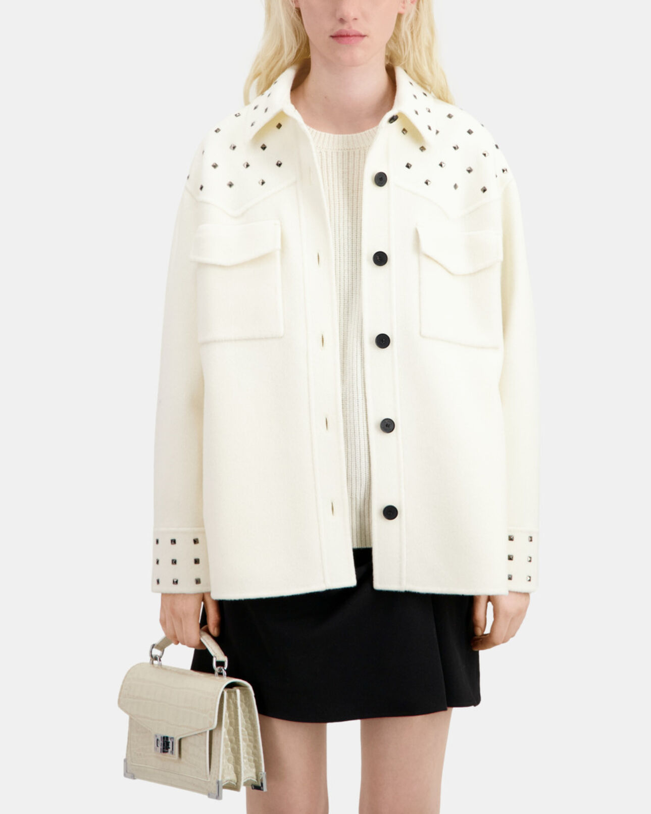 The Kooples WOMEN ECRU ecru wool-blend overshirt-style jacket with studs