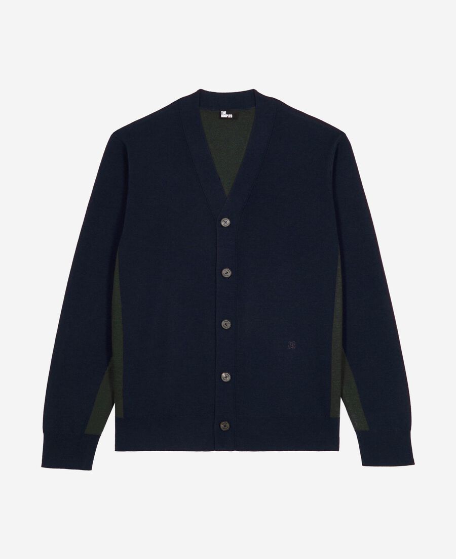 The Kooples HERREN NAVY-GREEN marineblaue doppelseitige wollstrickjacke