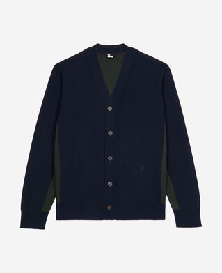 The Kooples HERREN NAVY-GREEN marineblaue doppelseitige wollstrickjacke