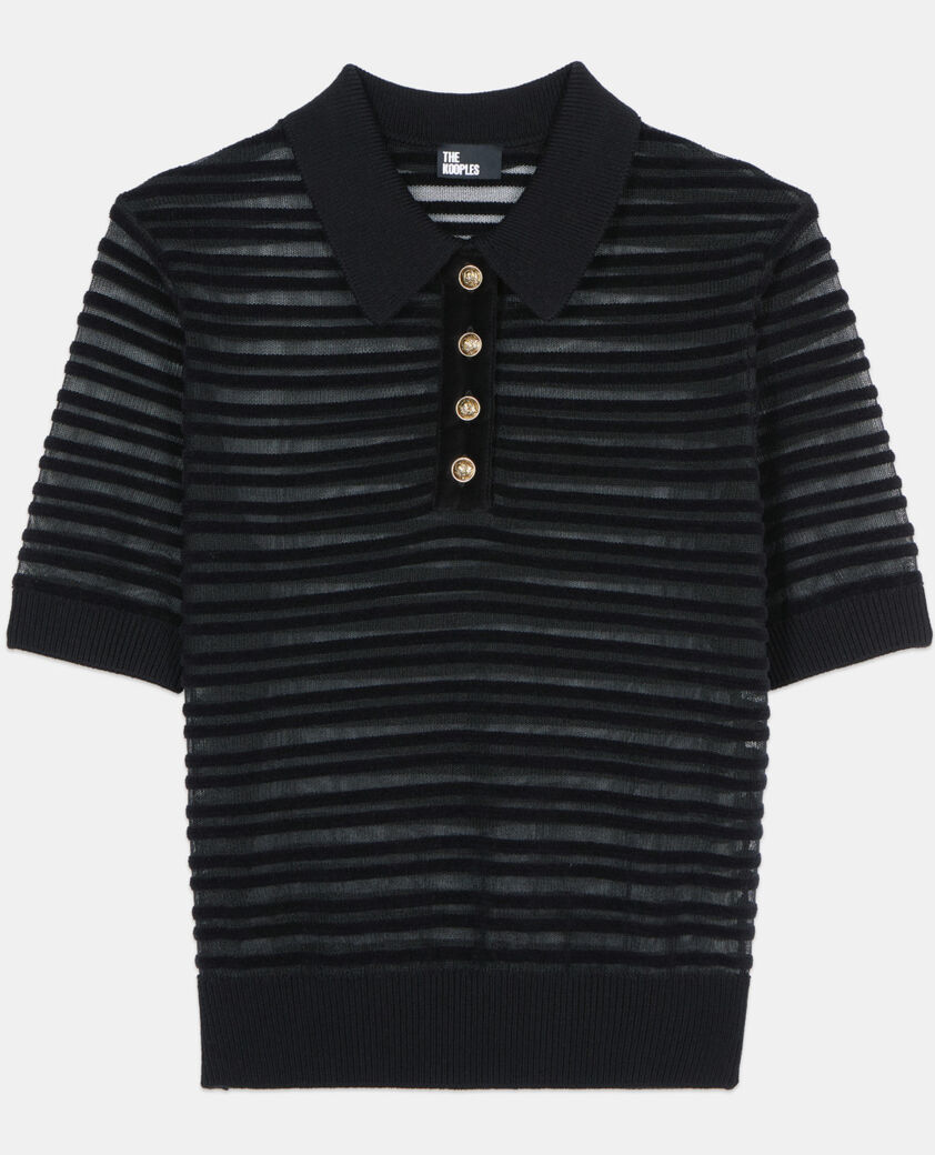 The Kooples WOMEN BLACK black mesh polo t-shirt
