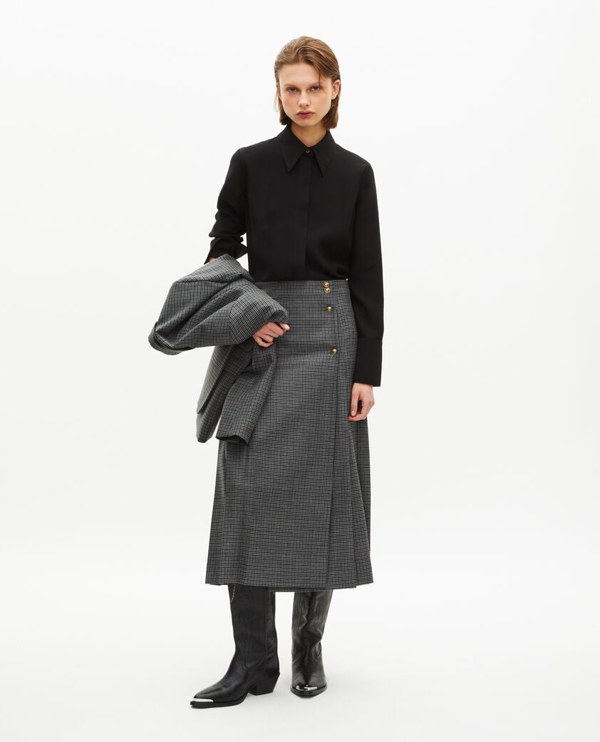 The Kooples WOMEN LIGHT GREY MEL/WHITE black and gray long wrap skirt