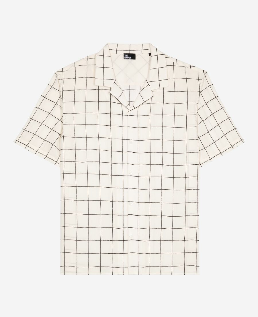The Kooples HOMME WHITE / BLACK chemise manches courtes &agrave; carreaux &eacute;crue