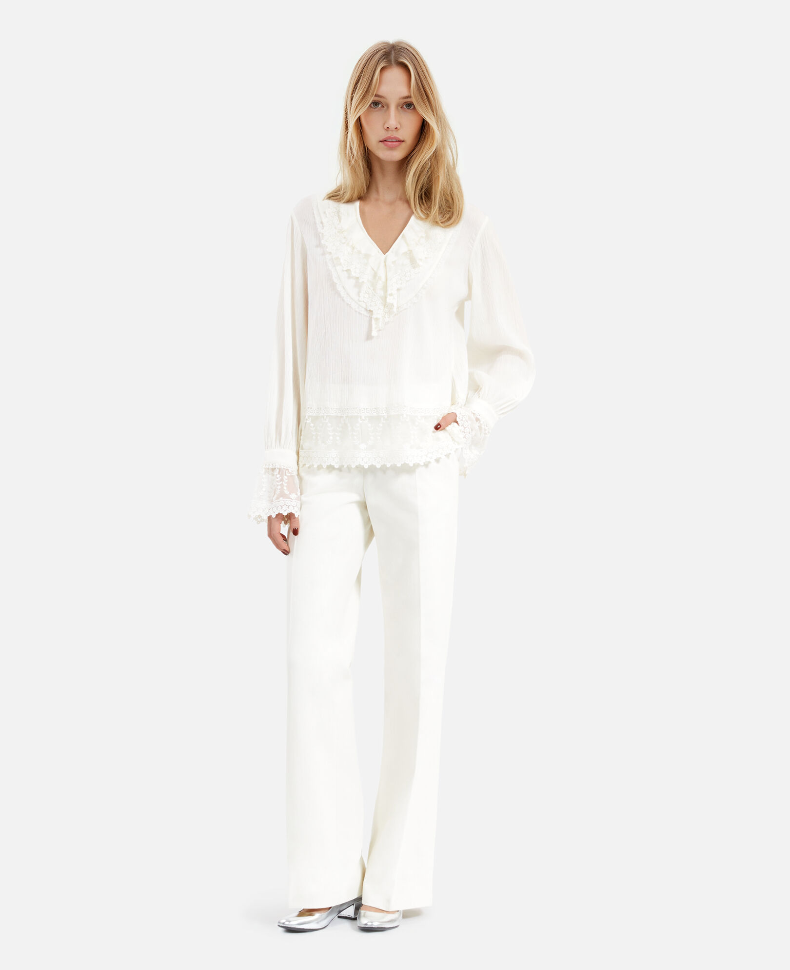 The Kooples WOMEN ECRU ecru guipure lace top